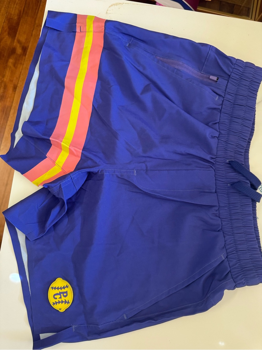 Men’s plate crate Purple Athletic Shorts with Neon Stripe